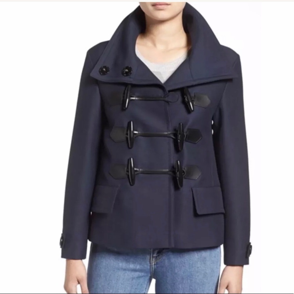 BURBERRY Blue Craysmoore Toggle Wool Pea Jacket